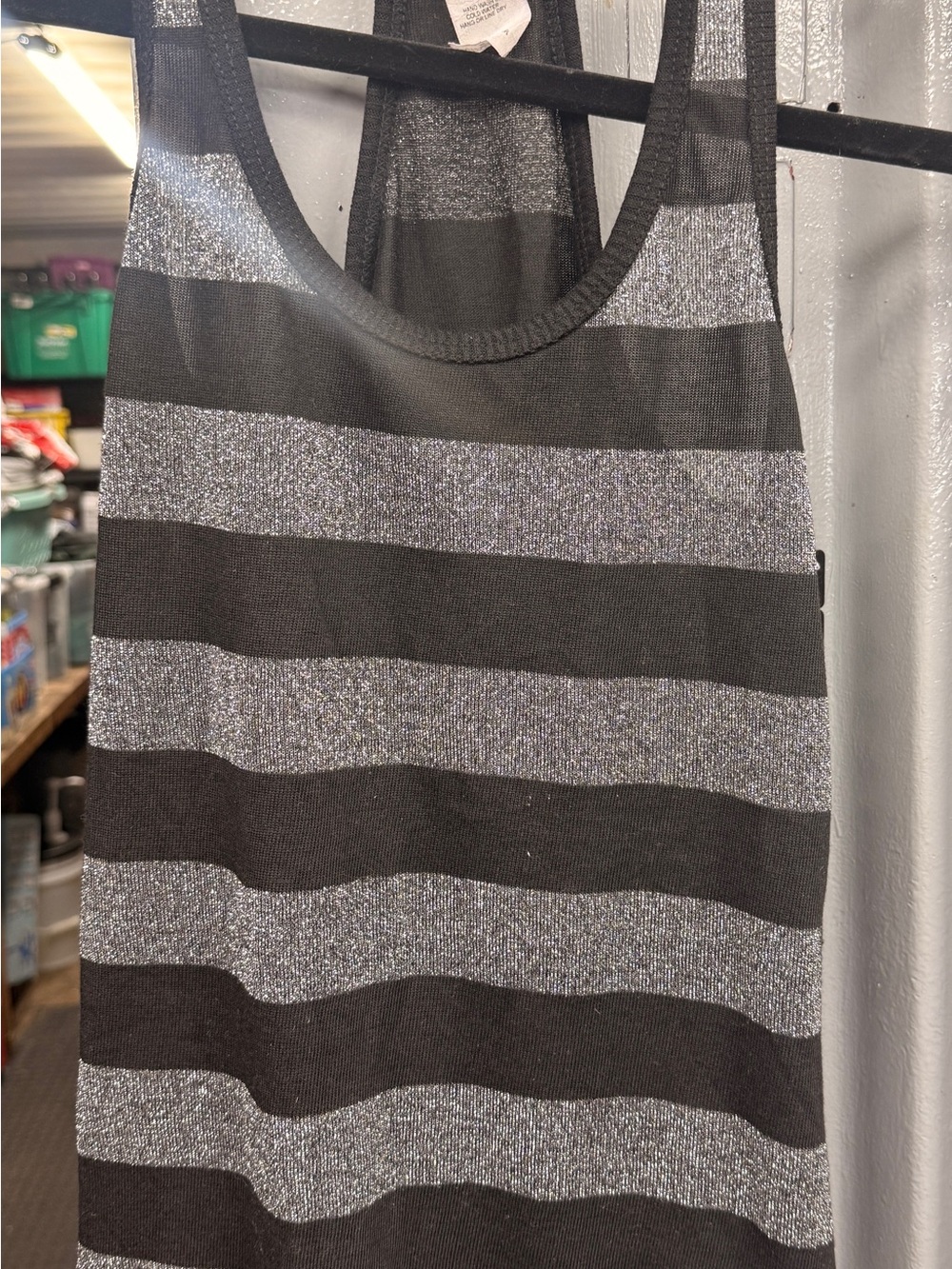 Body Central Striped Metallic Black & Silver Racer back Tank Top sz S
